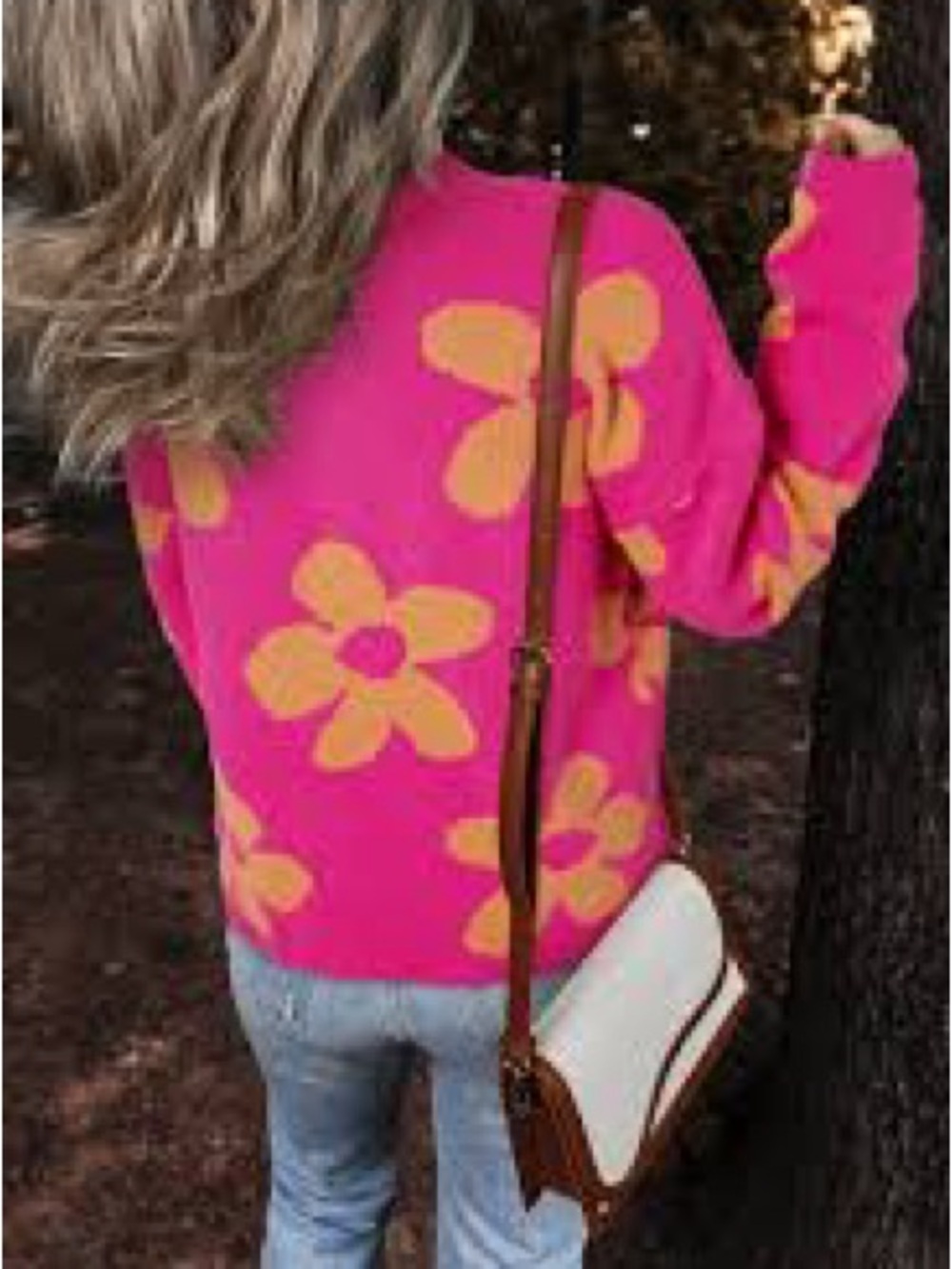 Max Studio Pink Crewneck Sweater with orange  Floral Print